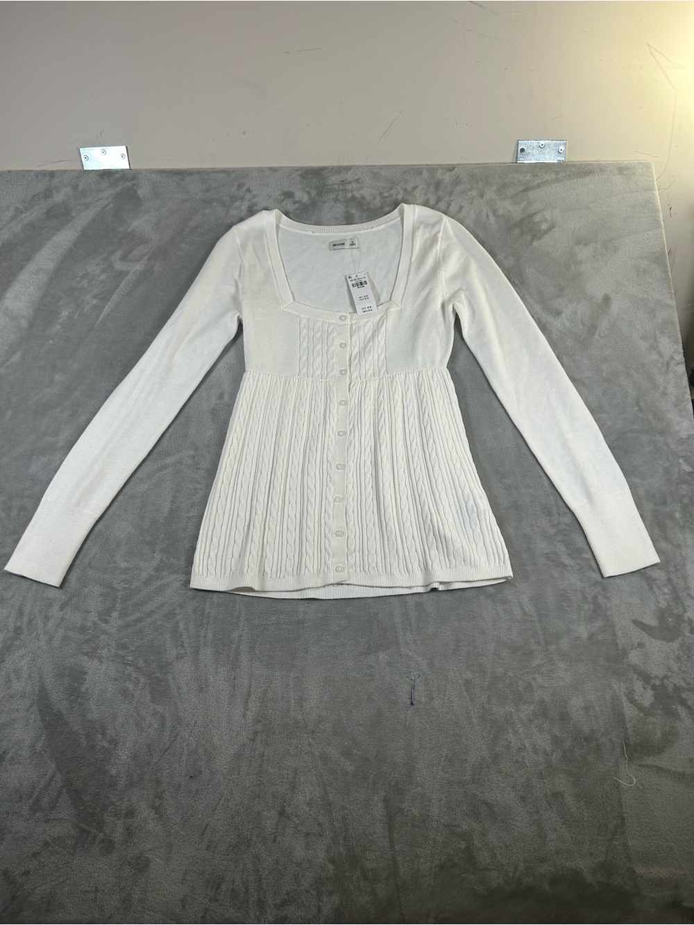 NWT Hollister White Square-Neck Cable Knit Button-Front baby doll top - Picture 6 of 13